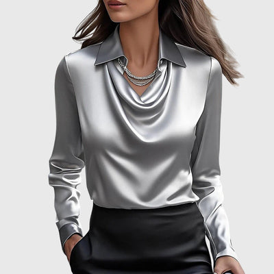Amelia | Blouse with Luxurious Shine and Pleated Neckline