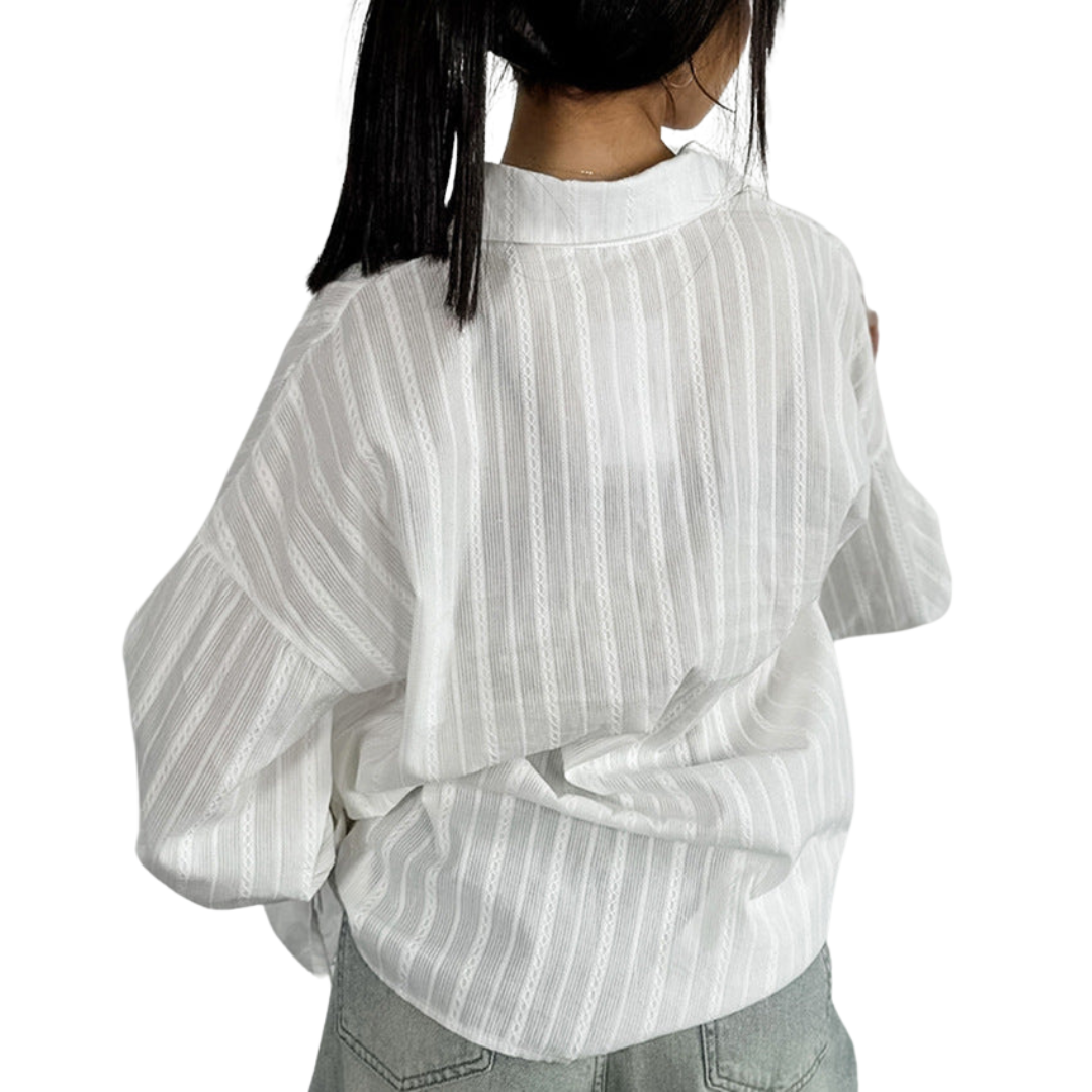 Amber | Button-Up Blouse with Ties and Stripes