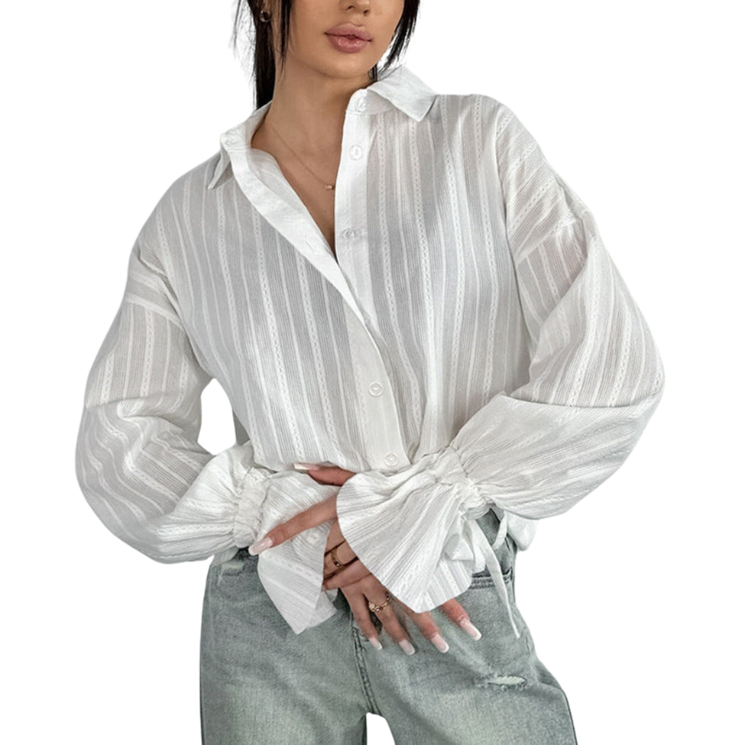 Amber | Button-Up Blouse with Ties and Stripes
