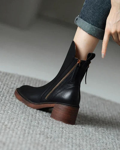 Jane - Leather boots with a comfortable heel, elegant and timeless