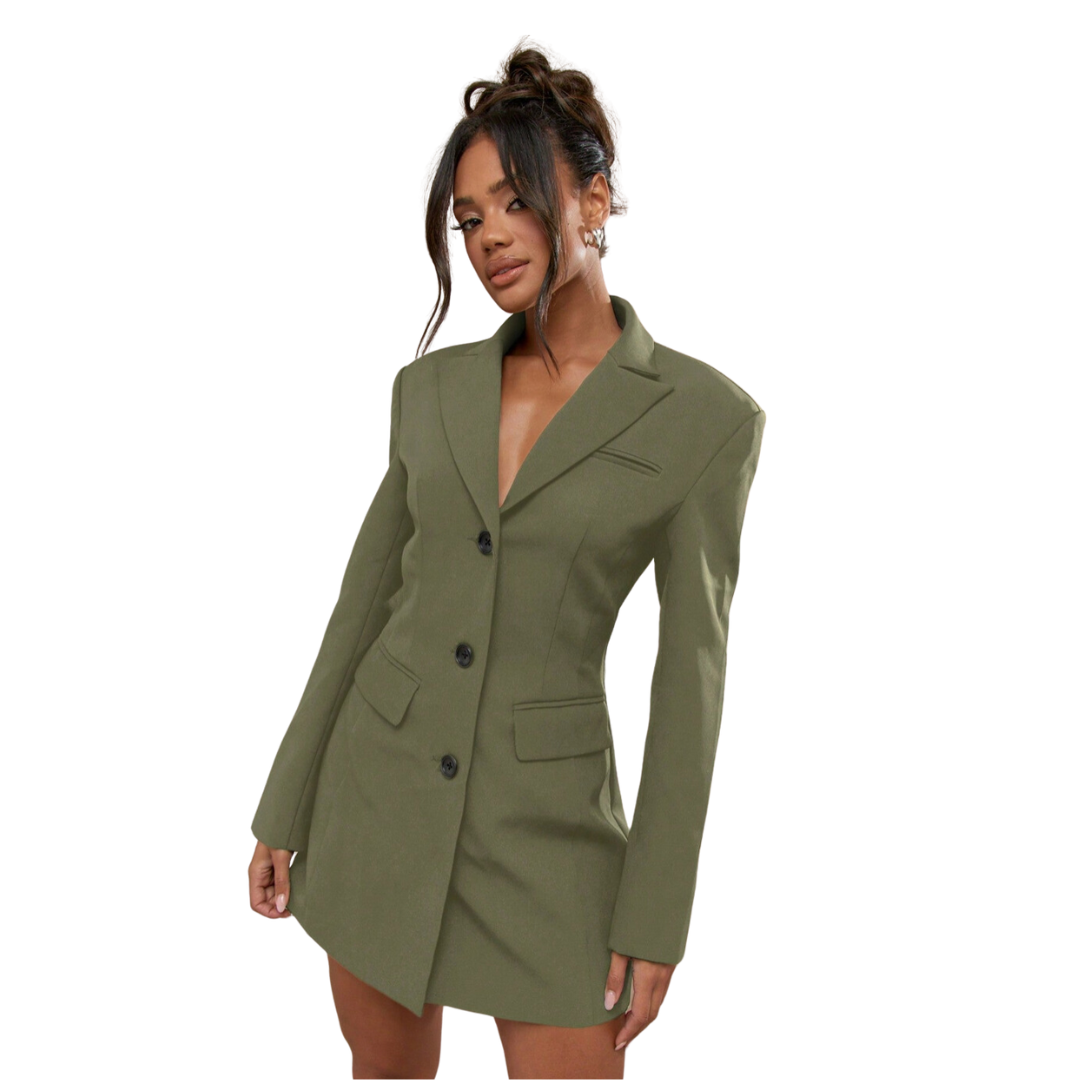 Marie-Louise | Black Blazer Dress with Single Button Closure