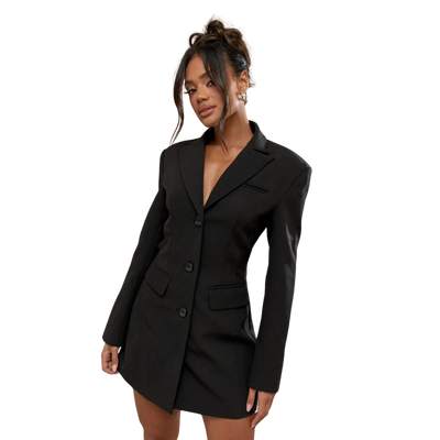 Marie-Louise | Black Blazer Dress with Single Button Closure
