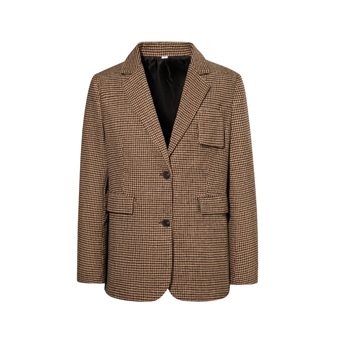 Mathilde | Brown Check Blazer with Single Button Closure