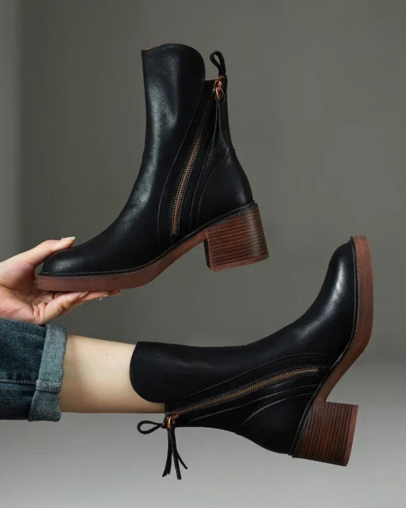 Jane - Leather boots with a comfortable heel, elegant and timeless