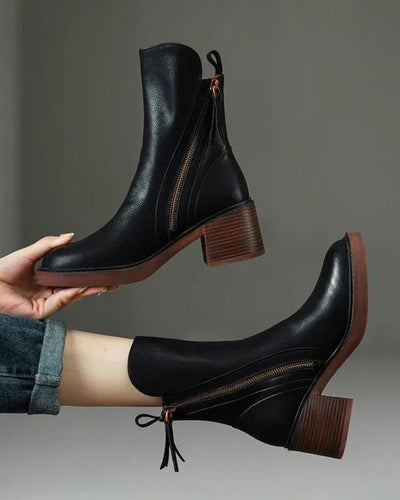 Jane - Leather boots with a comfortable heel, elegant and timeless