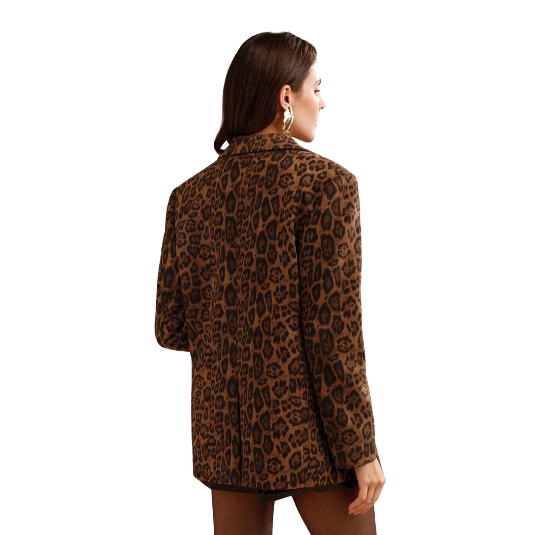 Marie-Claire | Solid Colour Blazer with Leopard Print