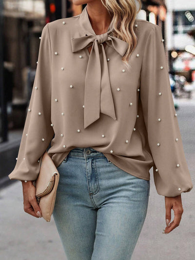 Chloé | Elegant Blouse with Knot Collar and Pearls