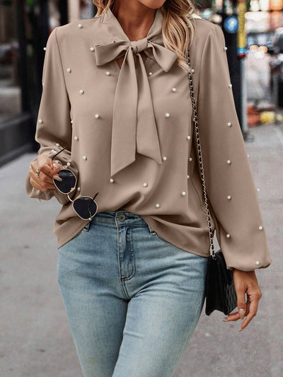 Chloé | Elegant Blouse with Knot Collar and Pearls