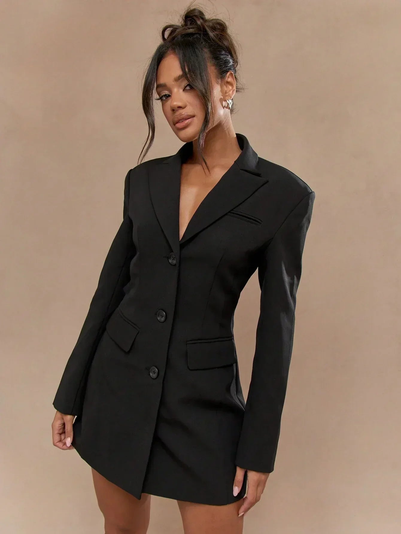 Marie-Louise | Black Blazer Dress with Single Button Closure