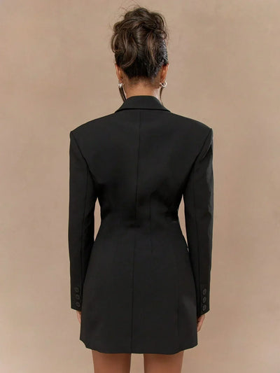 Marie-Louise | Black Blazer Dress with Single Button Closure