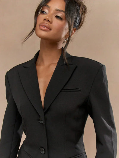 Marie-Louise | Black Blazer Dress with Single Button Closure