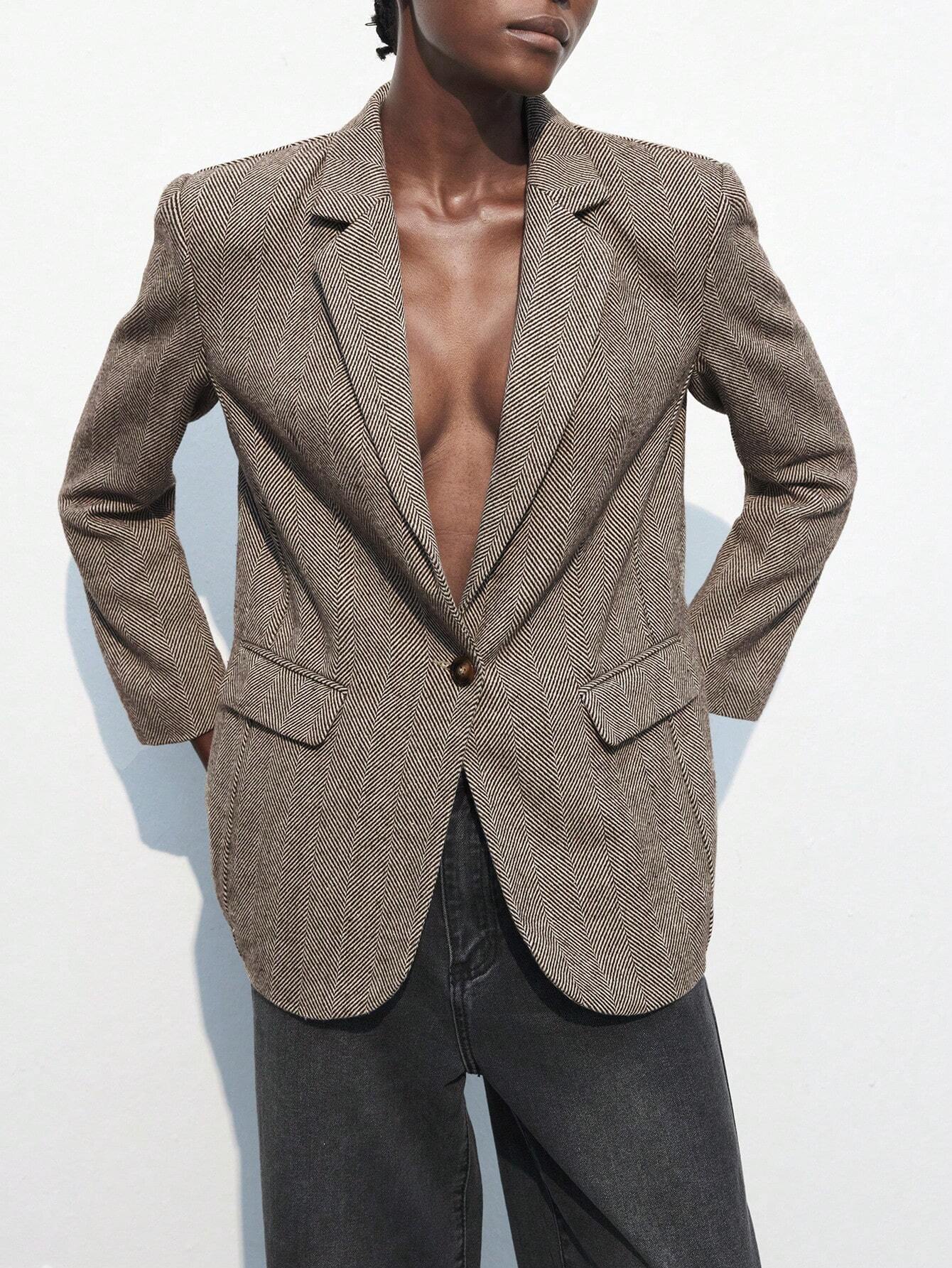 Nicole | Brown Café Blazer with Single Button