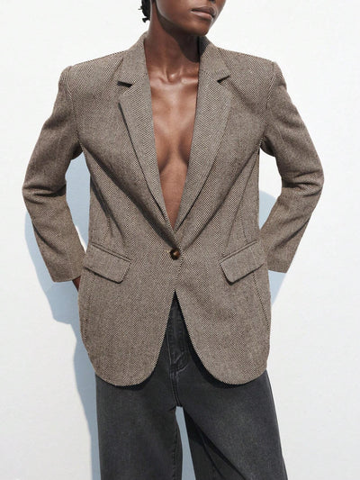 Nicole | Brown Café Blazer with Single Button