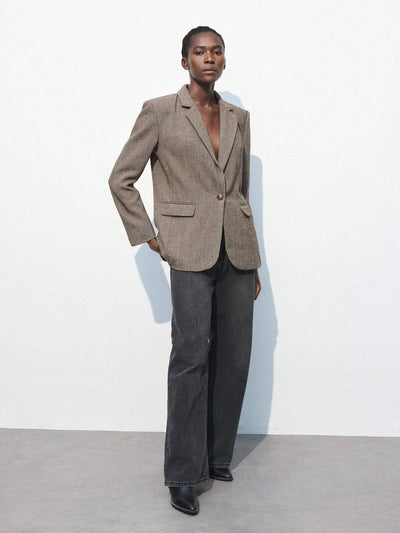 Nicole | Brown Café Blazer with Single Button