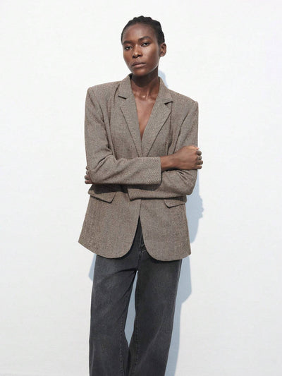 Nicole | Brown Café Blazer with Single Button