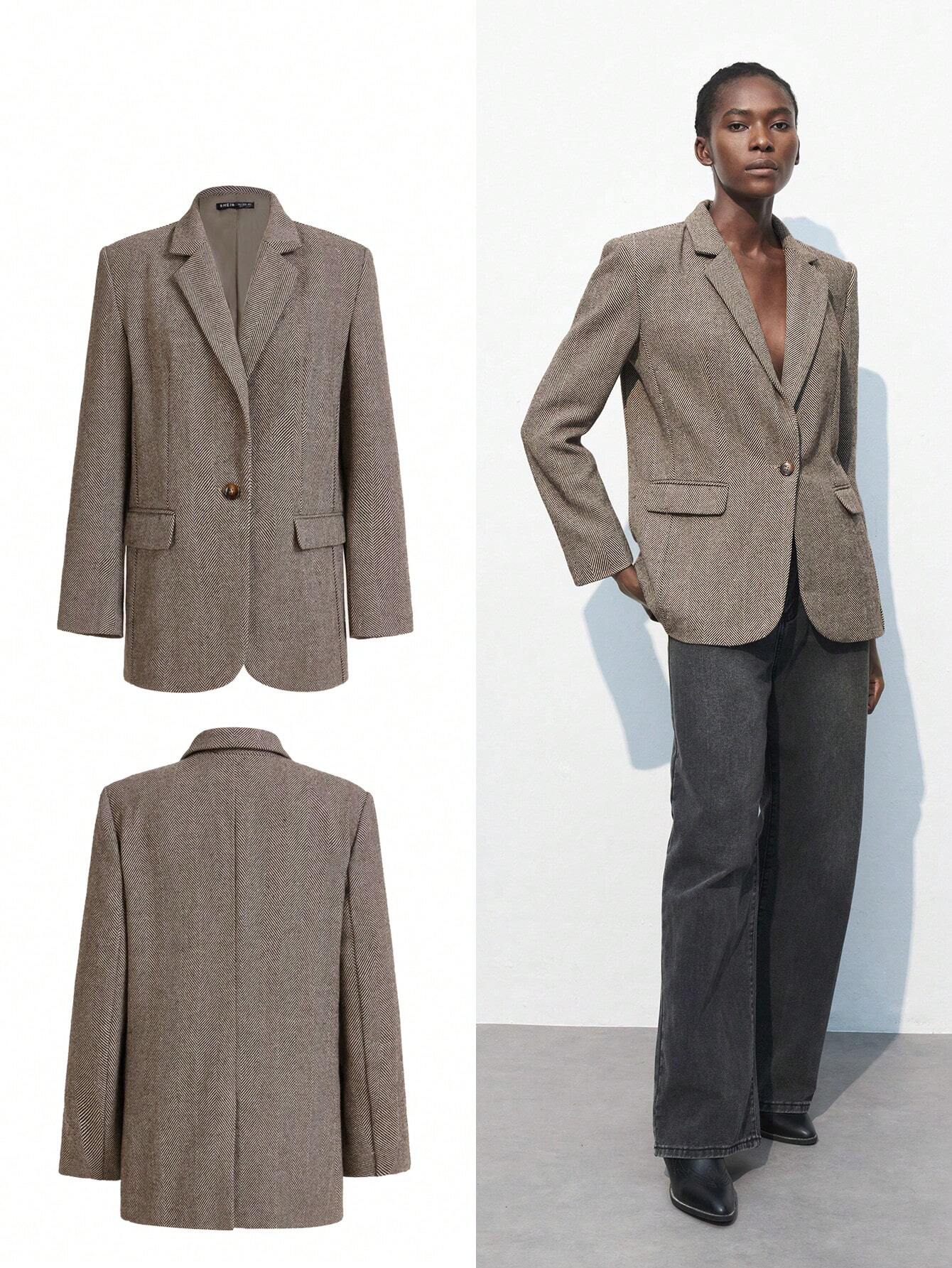 Nicole | Brown Café Blazer with Single Button