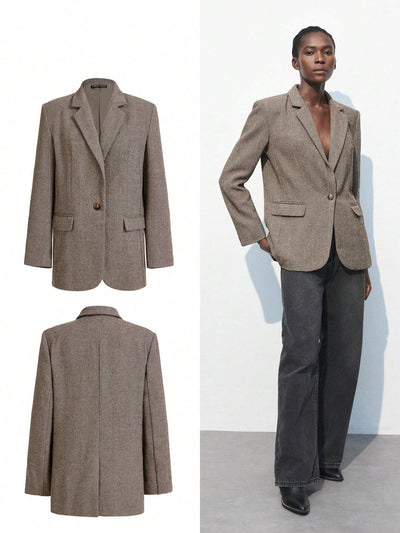 Nicole | Brown Café Blazer with Single Button