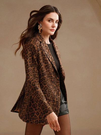 Marie-Claire | Solid Colour Blazer with Leopard Print