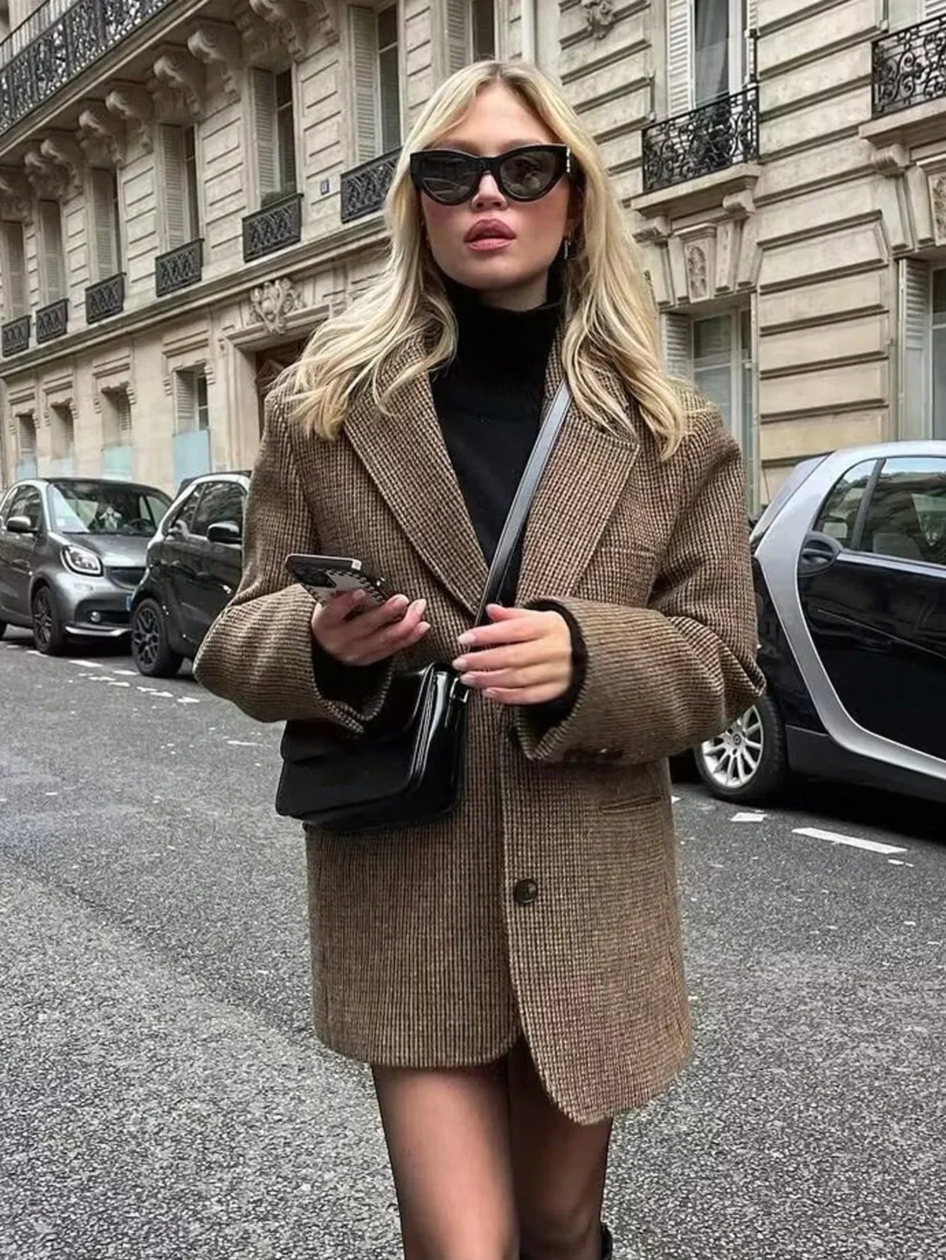 Mathilde | Brown Check Blazer with Single Button Closure