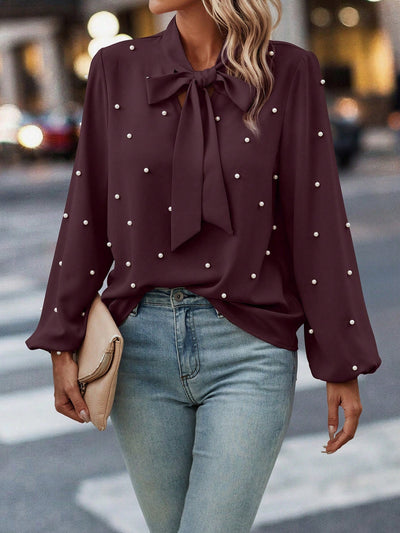 Chloé | Elegant Blouse with Knot Collar and Pearls