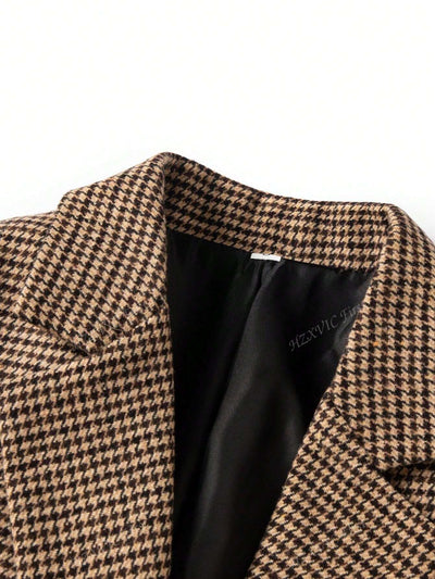 Mathilde | Brown Check Blazer with Single Button Closure