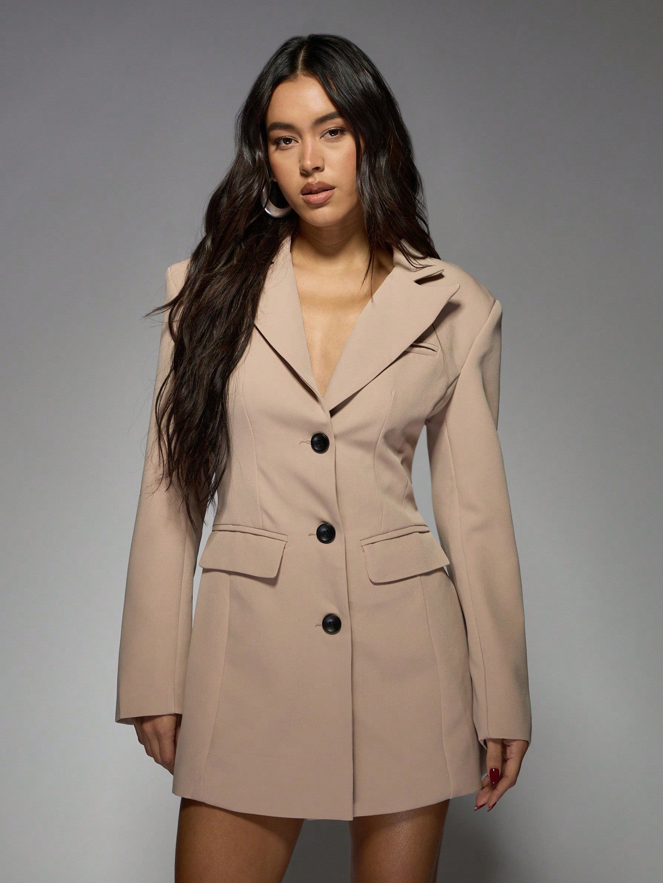 Marie-Louise | Black Blazer Dress with Single Button Closure