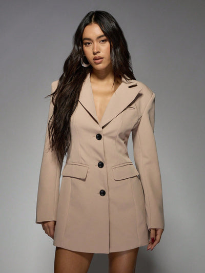 Marie-Louise | Black Blazer Dress with Single Button Closure