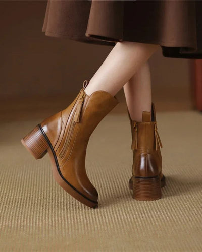 Jane - Leather boots with a comfortable heel, elegant and timeless