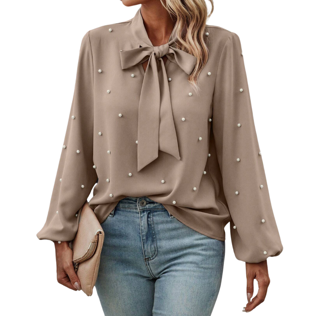 Chloé | Elegant Blouse with Knot Collar and Pearls