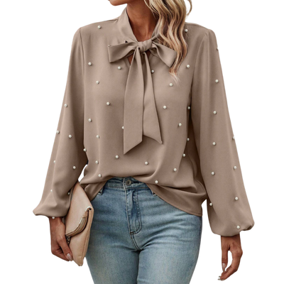 Chloé | Elegant Blouse with Knot Collar and Pearls