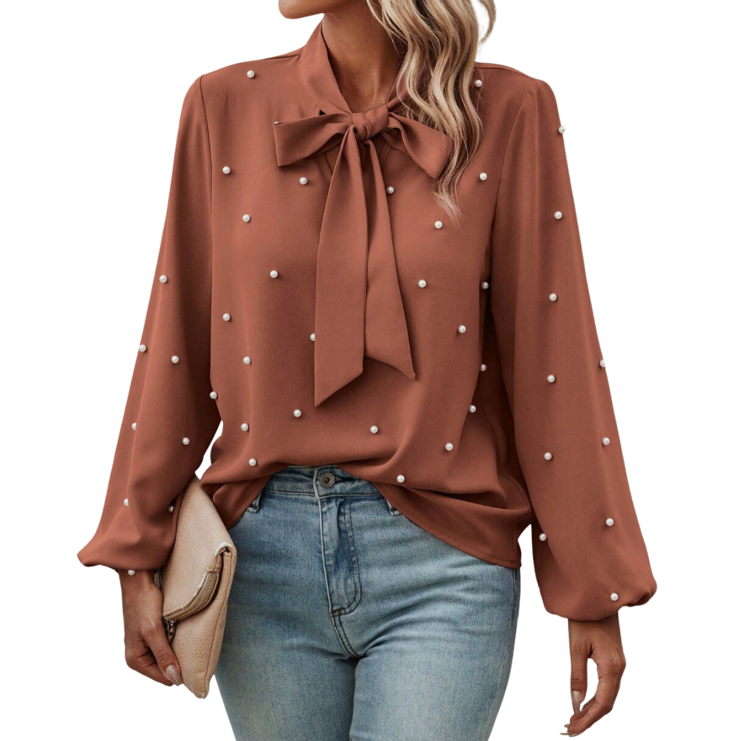 Chloé | Elegant Blouse with Knot Collar and Pearls