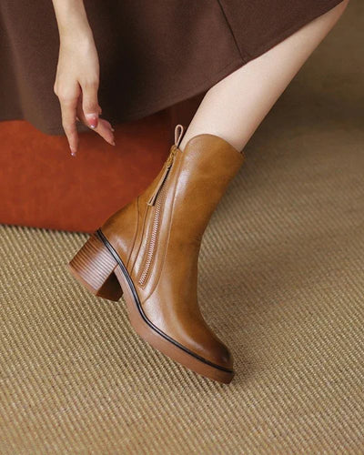 Jane - Leather boots with a comfortable heel, elegant and timeless