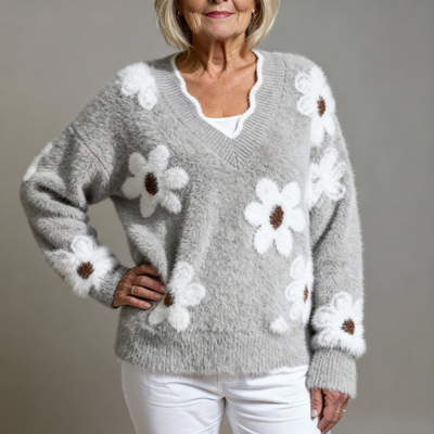 Thea - Elegant V-Neck Floral Sweater