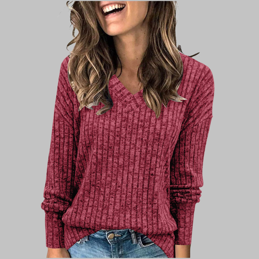 Margaret - Comfy V-Neck Long Sleeve Top