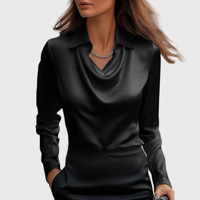 Amelia | Blouse with Luxurious Shine and Pleated Neckline