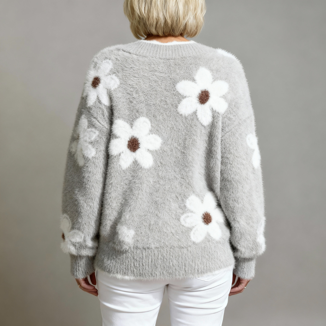 Thea - Elegant V-Neck Floral Sweater