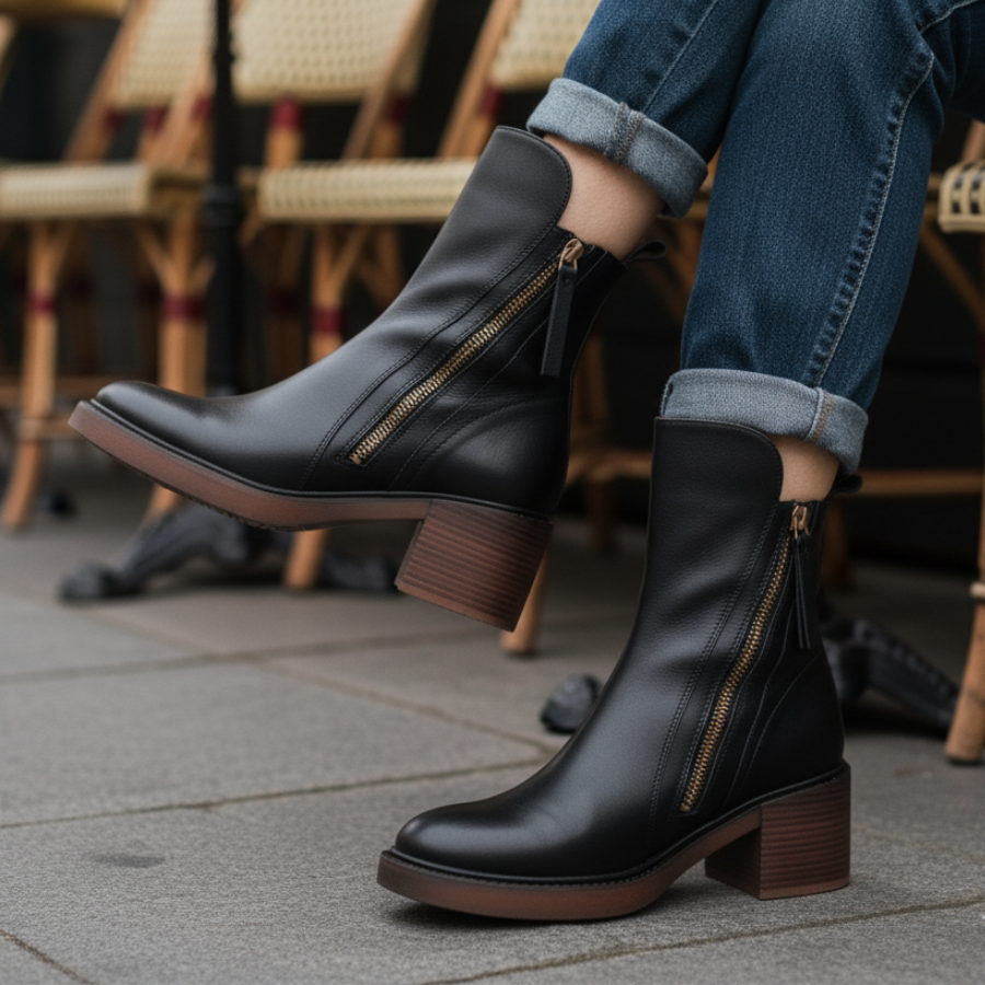 Jane - Leather boots with a comfortable heel, elegant and timeless