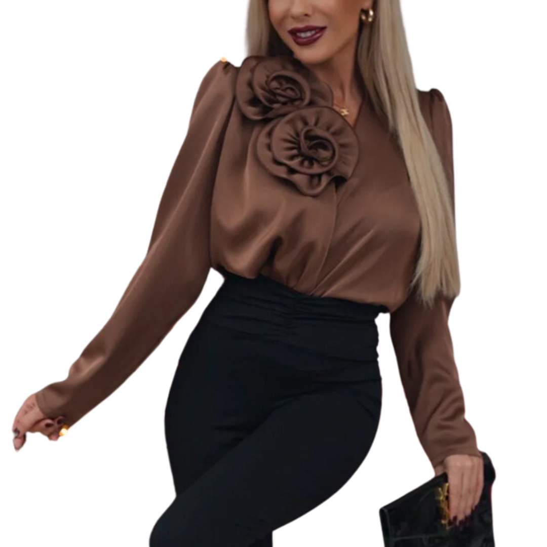 Clara | Elegant Satin Blouse with Floral Detail