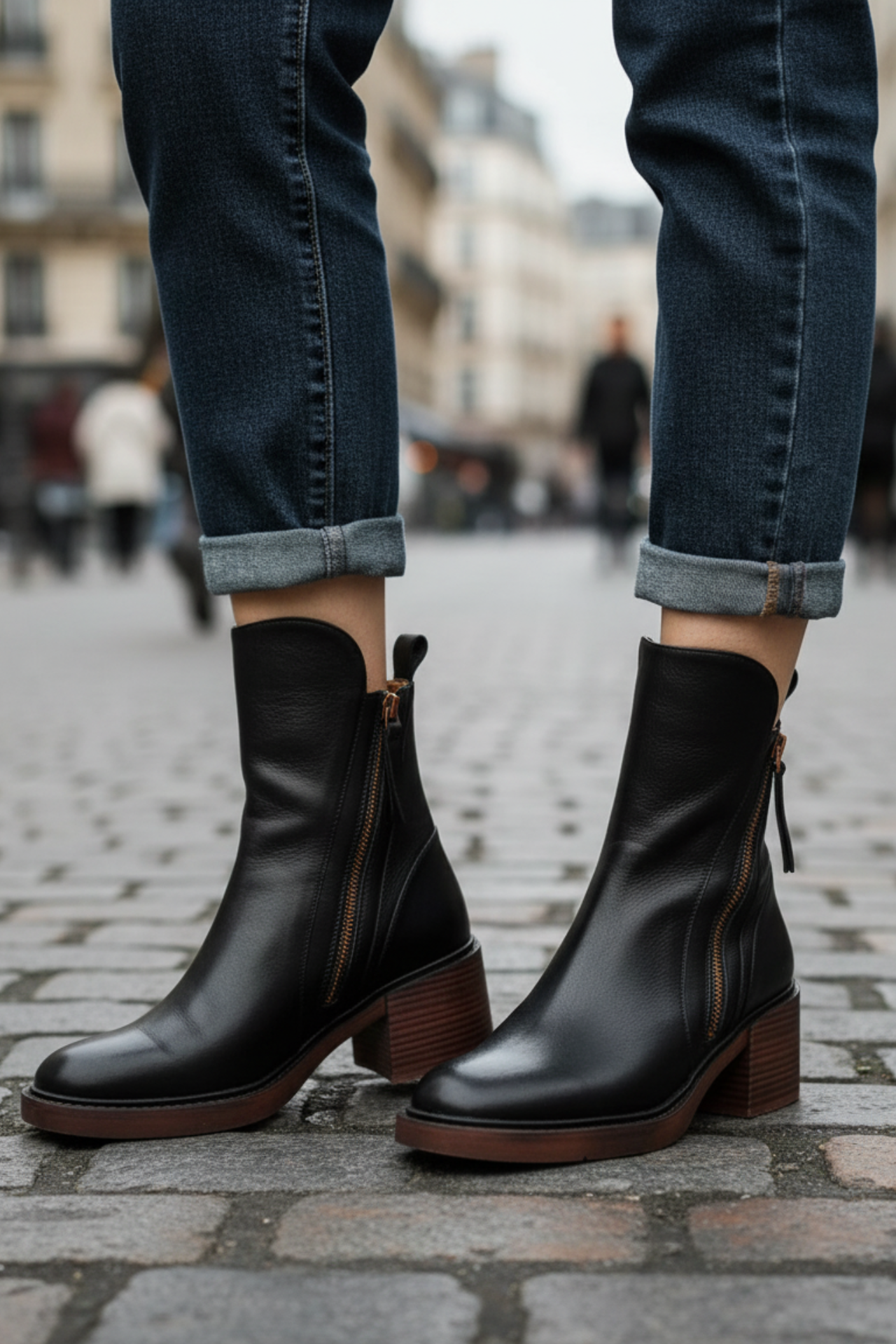 Jane - Leather boots with a comfortable heel, elegant and timeless