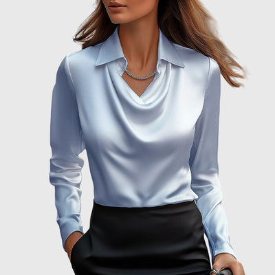 Amelia | Blouse with Luxurious Shine and Pleated Neckline