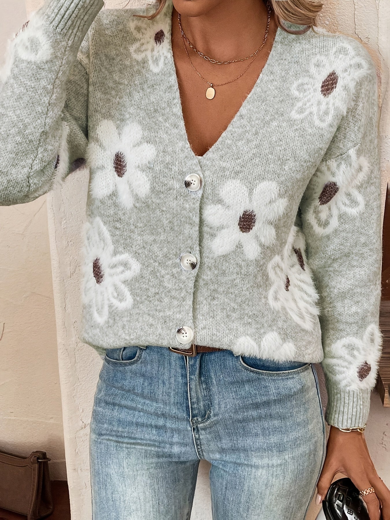 Pascale | Knitted Cardigan with Floral Print