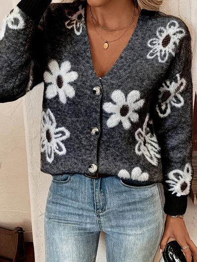 Pascale | Knitted Cardigan with Floral Print