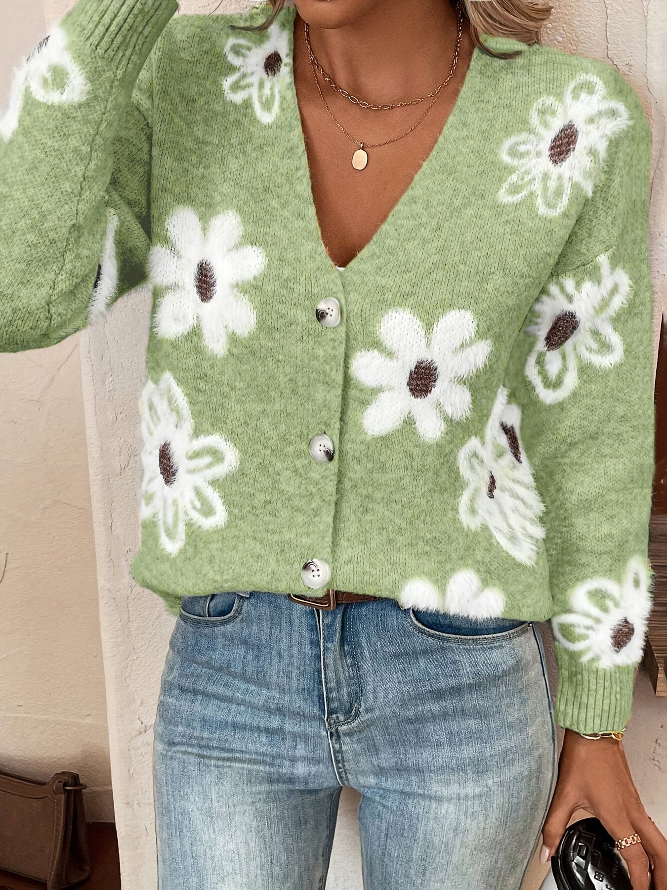 Pascale | Knitted Cardigan with Floral Print