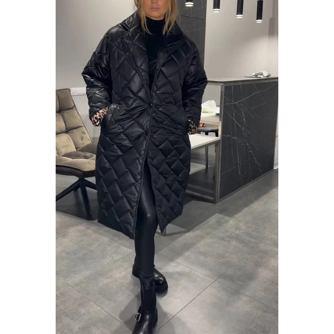Ingrid | Quilted Coat with Panther Print Lining