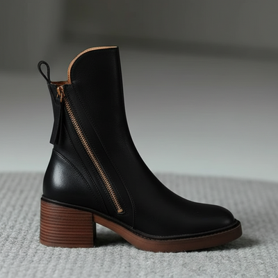 Jane - Leather boots with a comfortable heel, elegant and timeless