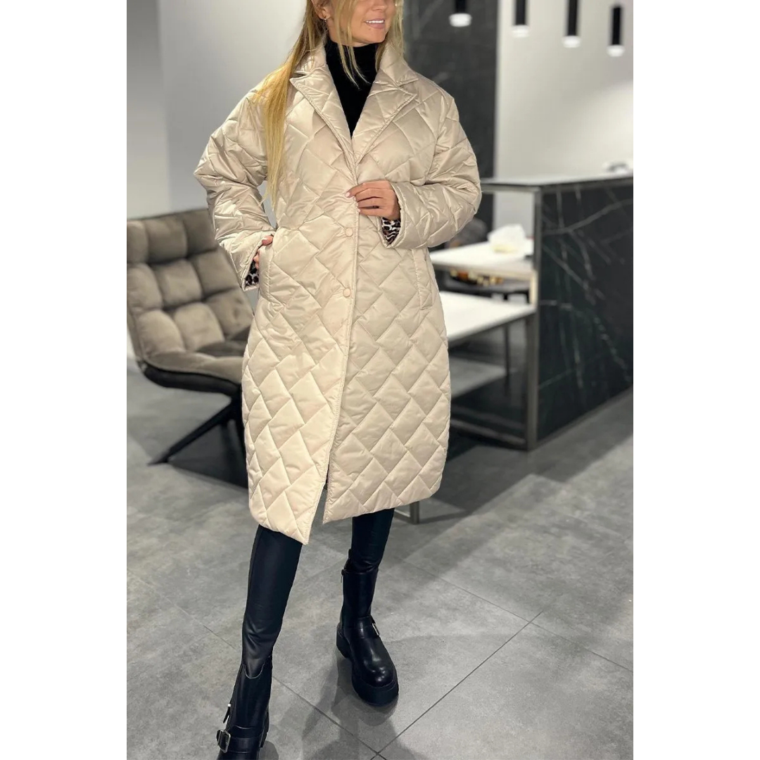 Ingrid | Quilted Coat with Panther Print Lining