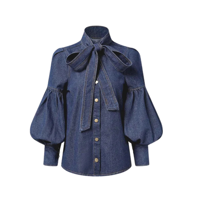 Fernande | Elegant Blouse with High Collar and Bow