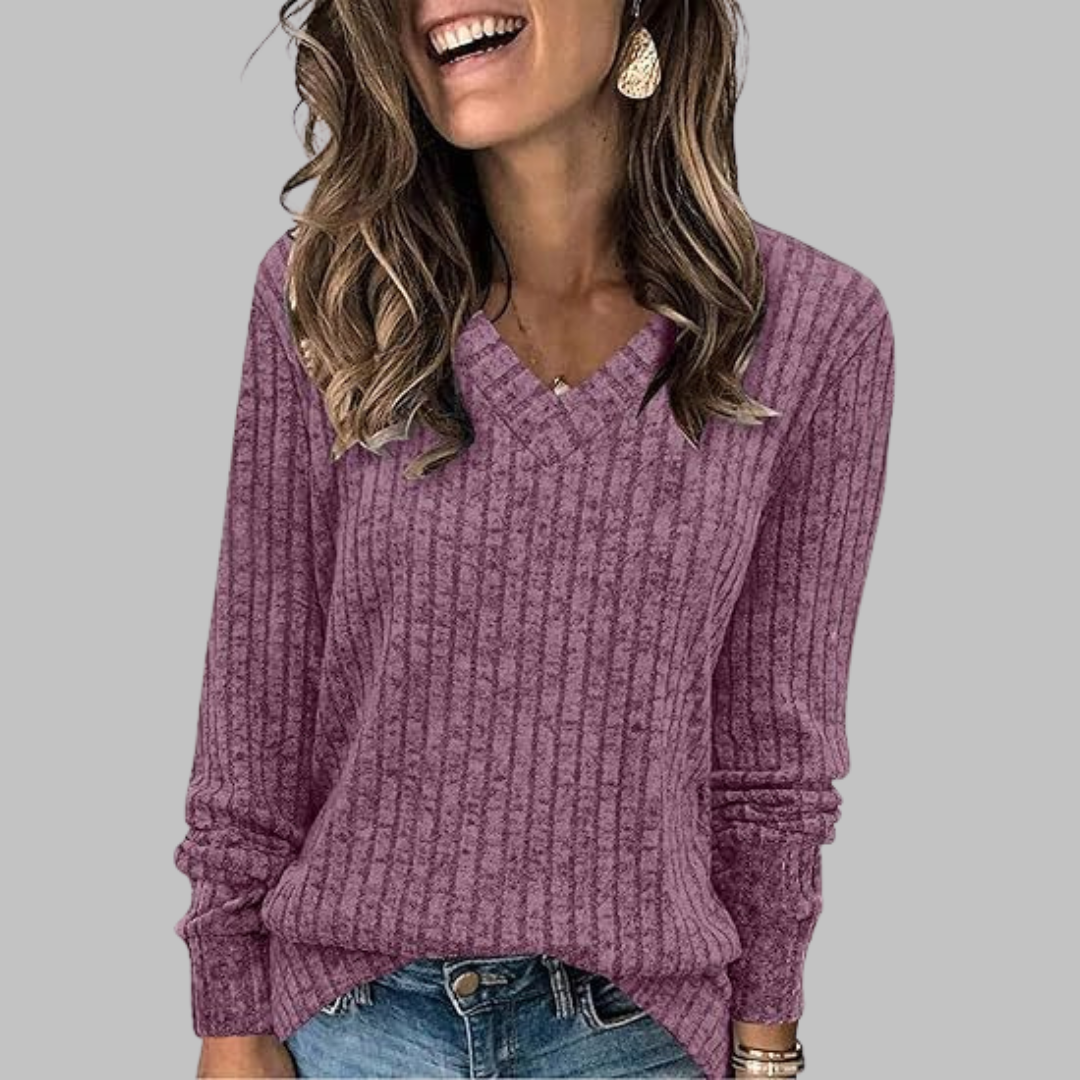 Margaret - Comfy V-Neck Long Sleeve Top