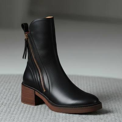 Jane - Leather boots with a comfortable heel, elegant and timeless
