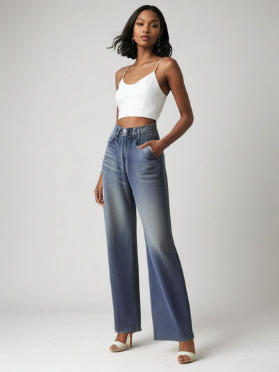 Wide Leg Distressed Jeans